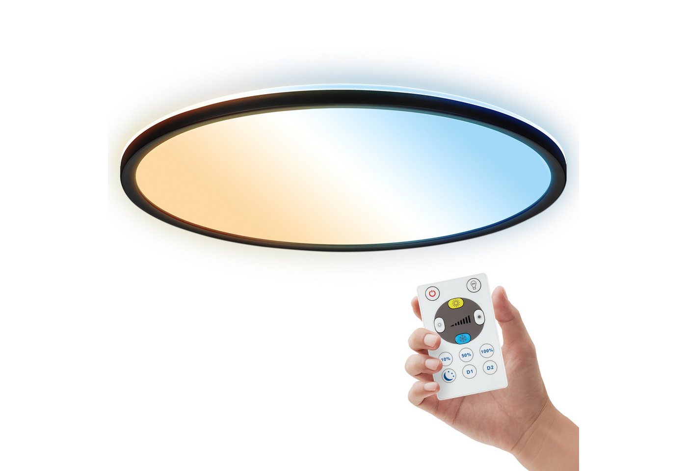 B.K.Licht LED Panel SHALLOW, CCT - über Fernbedienung, LED fest integriert, warmweiß - kaltweiß, 42x3 cm, Badlampe, Badezimmer, Küche, Wohnzimmer – Bild 3 von 5