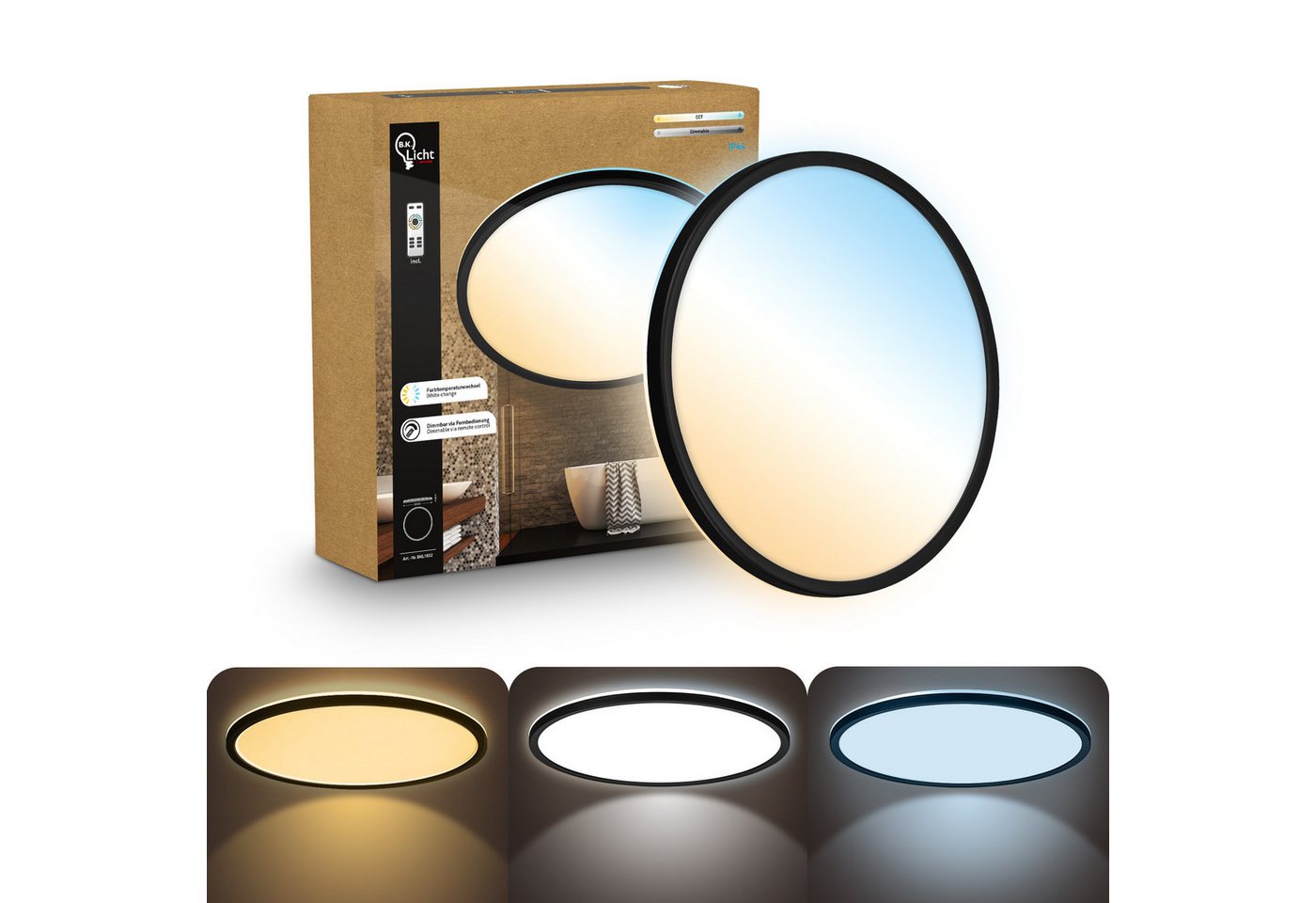 B.K.Licht LED Panel SHALLOW, CCT - über Fernbedienung, LED fest integriert, warmweiß - kaltweiß, 42x3 cm, Badlampe, Badezimmer, Küche, Wohnzimmer – Bild 4 von 5