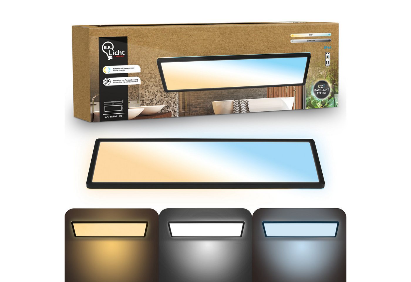 B.K.Licht LED Panel SHALLOW, LED fest integriert, Neutralweiß, 58x20x3 cm, Badlampe, Badezimmer, Küche, Wohnzimmer – Bild 4 von 5