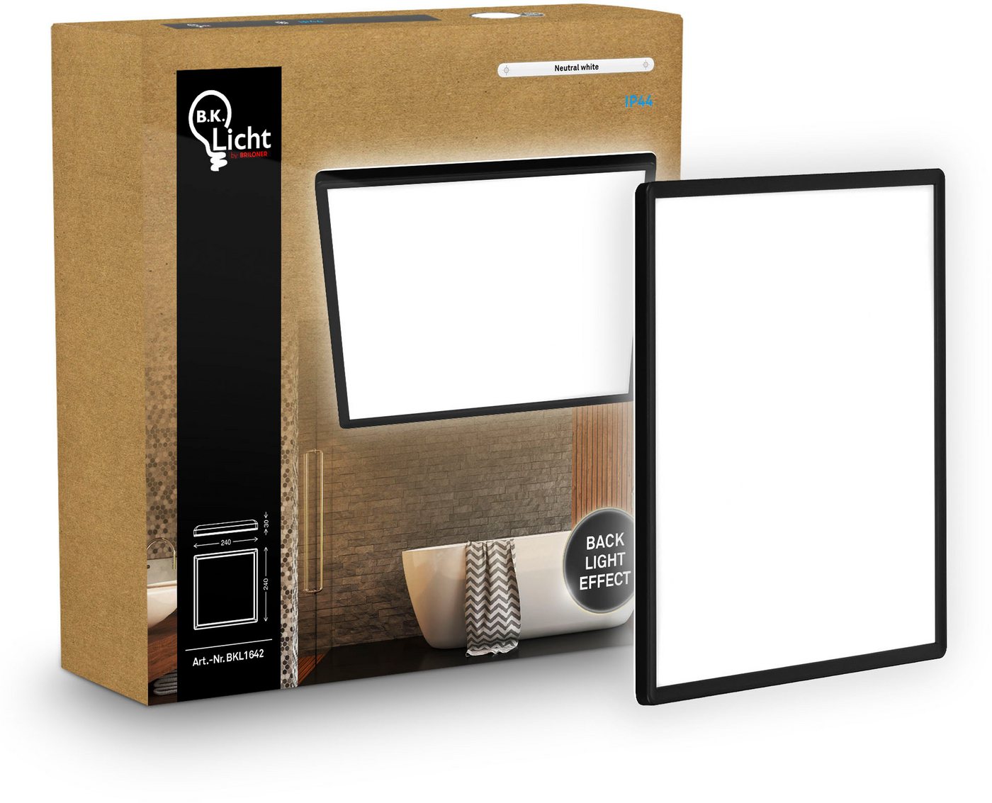 B.K.Licht LED Panel SHALLOW, LED fest integriert, Neutralweiß, 24x24x3 cm, Badlampe, Badezimmer, Küche, Wohnzimmer – Bild 3 von 5