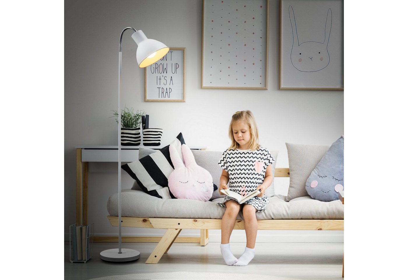 B.K.Licht LED Stehlampe, ohne Leuchtmittel, Warmweiß, Stehleuchte Industrial Design Stand-Leuchte schwenkbar Metall E27 weiß – Bild 3 von 5