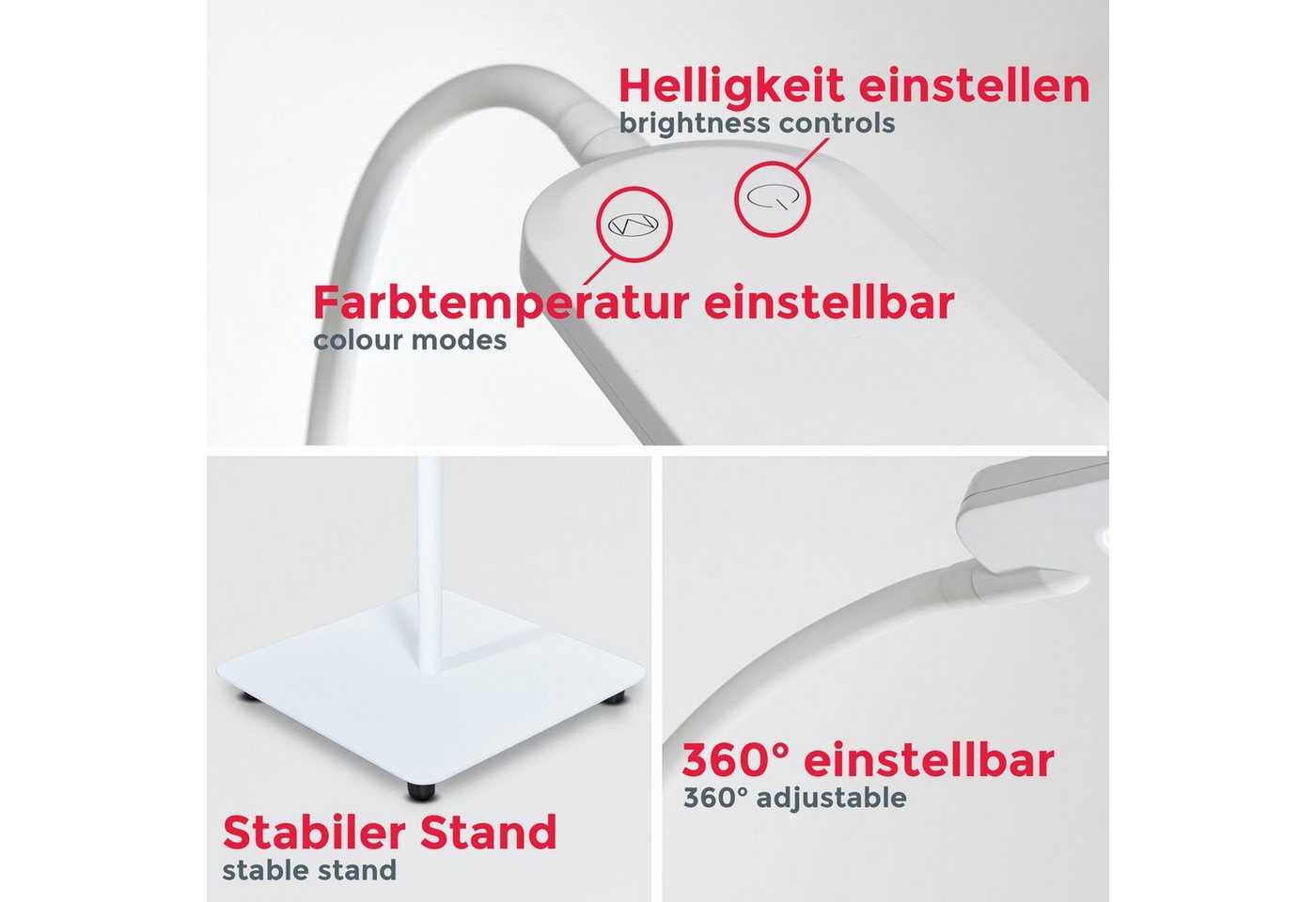 B.K.Licht LED Stehlampe, Dimmfunktion, Memoryfunktion, mehrere Helligkeitsstufen, LED fest integriert, Neutralweiß, Kaltweiß, Warmweiß, LED Stehleuchte dimmbar  – Bild 5 von 5