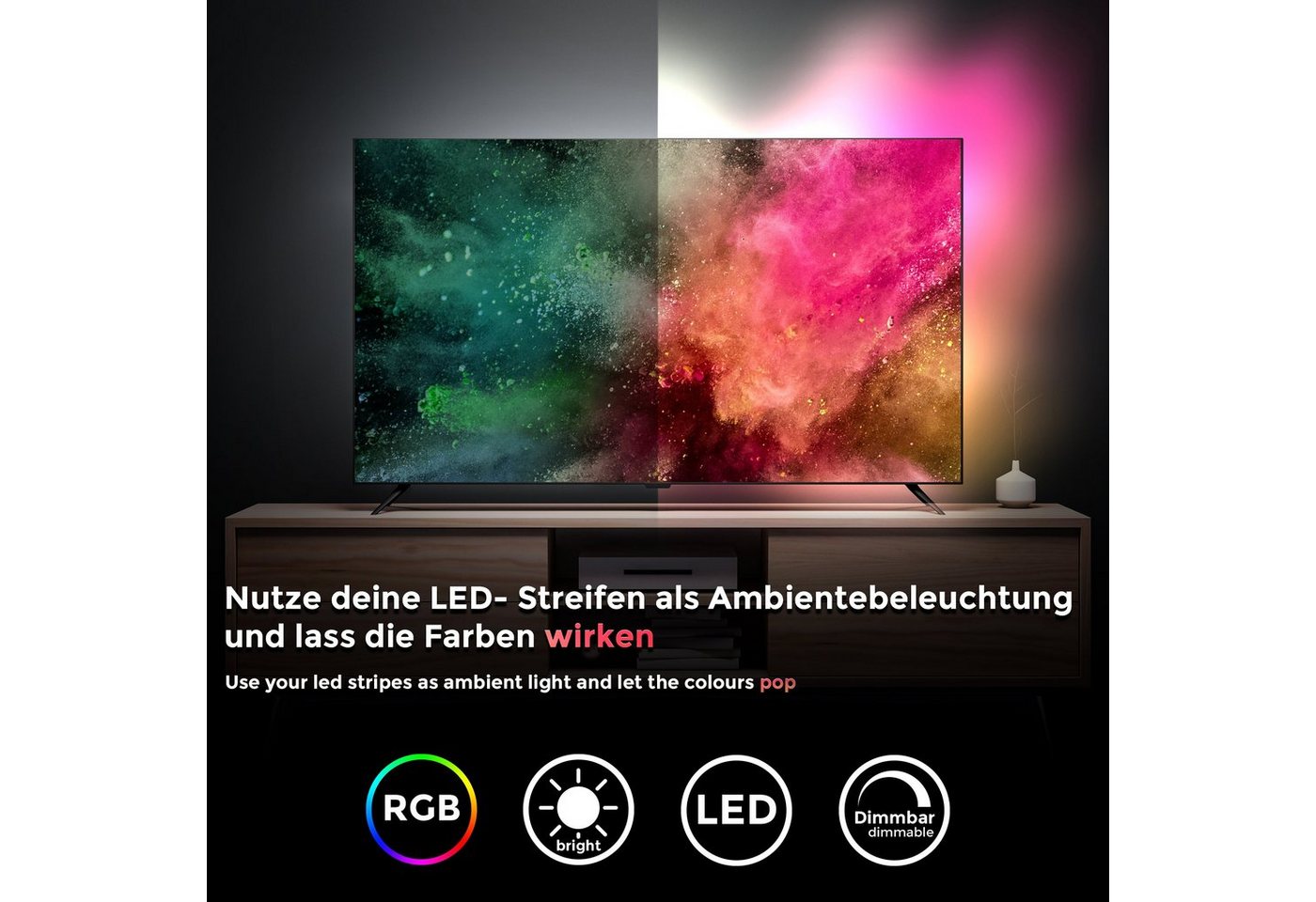 B.K.Licht LED-Streifen, Smart Home LED Stripe/Band 2m inkl. USB WiFi Appsteuerung – Bild 2 von 5