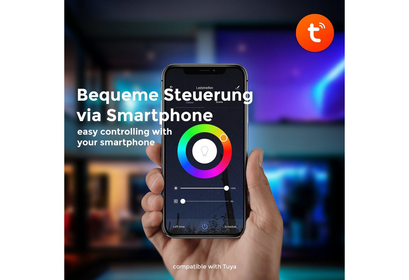 B.K.Licht LED-Streifen, Smart Home LED Stripe/Band 2m inkl. USB WiFi Appsteuerung – Bild 4 von 5