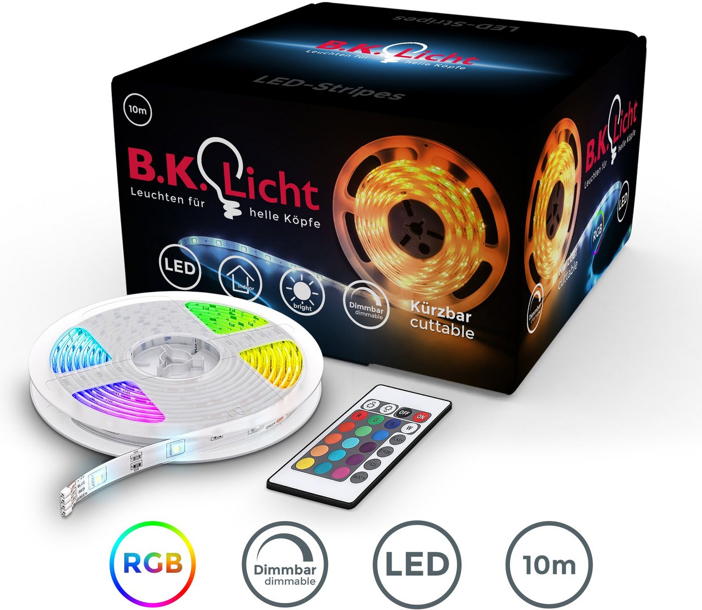 B.K.Licht LED-Streifen Lucilla, LED Band, RGB, Fernbedienung, selbstklebend, Farbwechsel, kürzbar – Bild 2 von 5