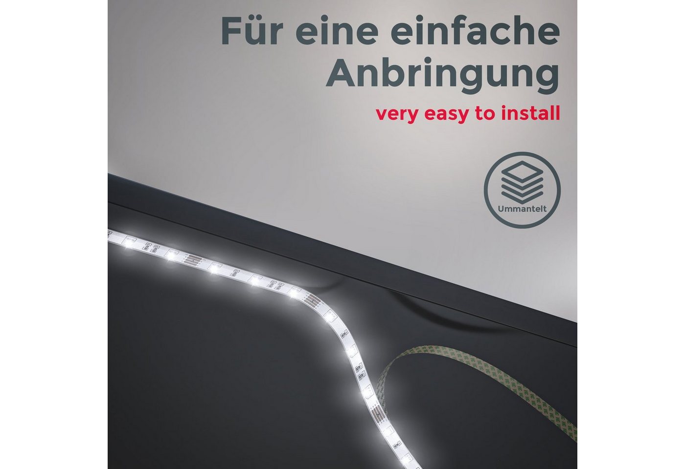 B.K.Licht LED Stripe, LED Band 3m, silikonbeschichtet, RGB, Fernbedienung, selbstklebend – Bild 4 von 5
