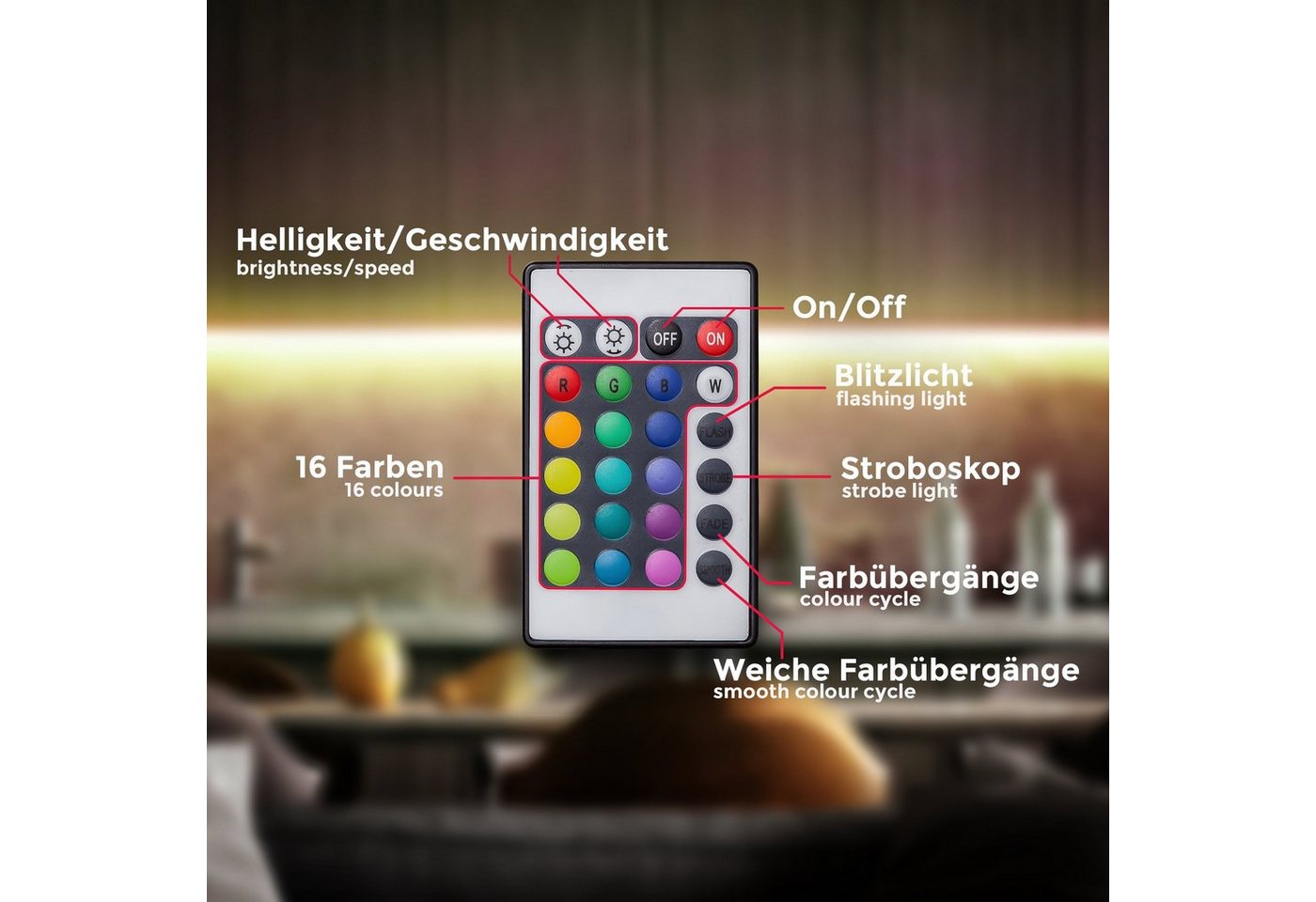 B.K.Licht LED Stripe, LED Band 3m, silikonbeschichtet, RGB, Fernbedienung, selbstklebend – Bild 5 von 5