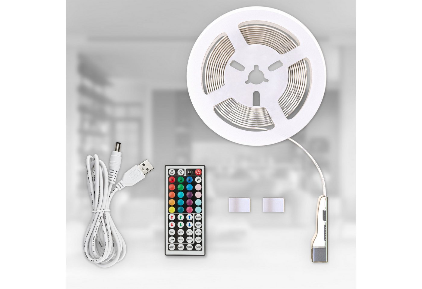 B.K.Licht LED Stripe USB LED Strip, 5 m, mit Farbwechsel, 150-flammig, Lichtleiste, mit Fernbedienung, selbstklebend – Bild 3 von 5
