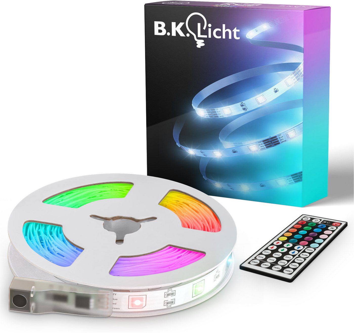 B.K.Licht LED Stripe USB LED Strip, 5 m, mit Farbwechsel, 150-flammig, Lichtleiste, mit Fernbedienung, selbstklebend – Bild 4 von 5