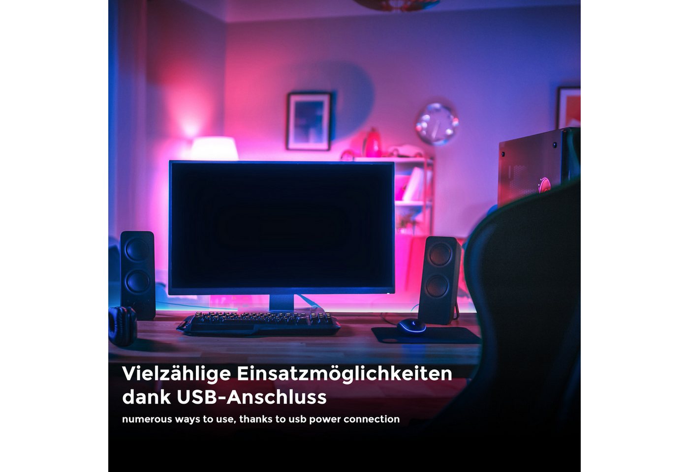 B.K.Licht LED Stripe USB LED Strip, 5 m, mit Farbwechsel, 150-flammig, Lichtleiste, mit Fernbedienung, selbstklebend – Bild 5 von 5