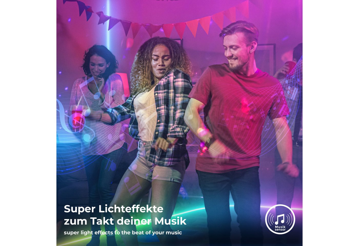 B.K.Licht LED Stripe Wifi RGBIC LED Strip, 10 m, mit App Steuerung, 300-flammig, Lichtleiste, mit Musiksensor, smartes LED Band, Selbstklebend – Bild 5 von 5