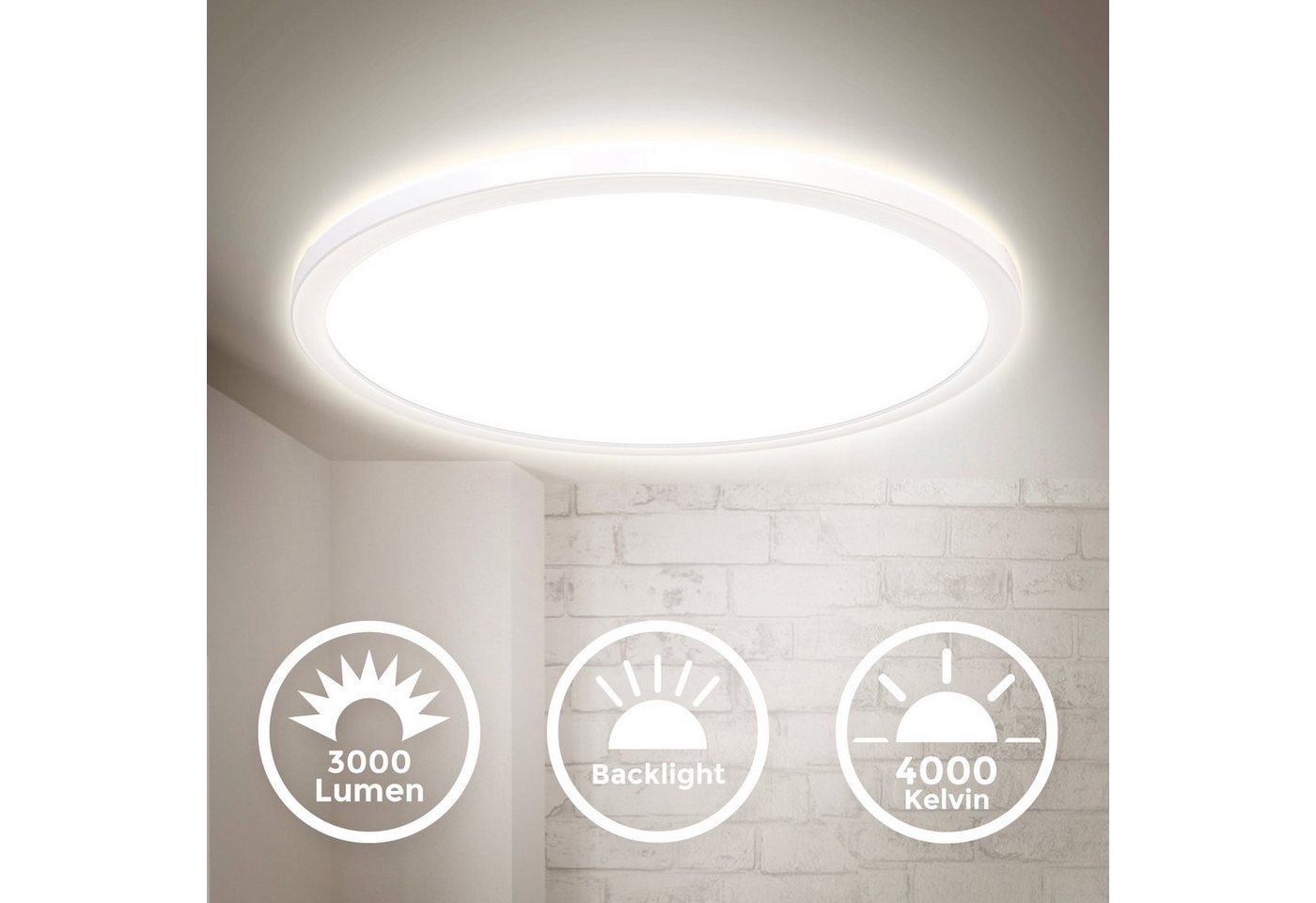 B.K.Licht Panel, LED fest integriert, Neutralweiß, Deckenleuchte, dimmbar, ultra-flach, indirektes Licht, neutralweiß – Bild 2 von 5