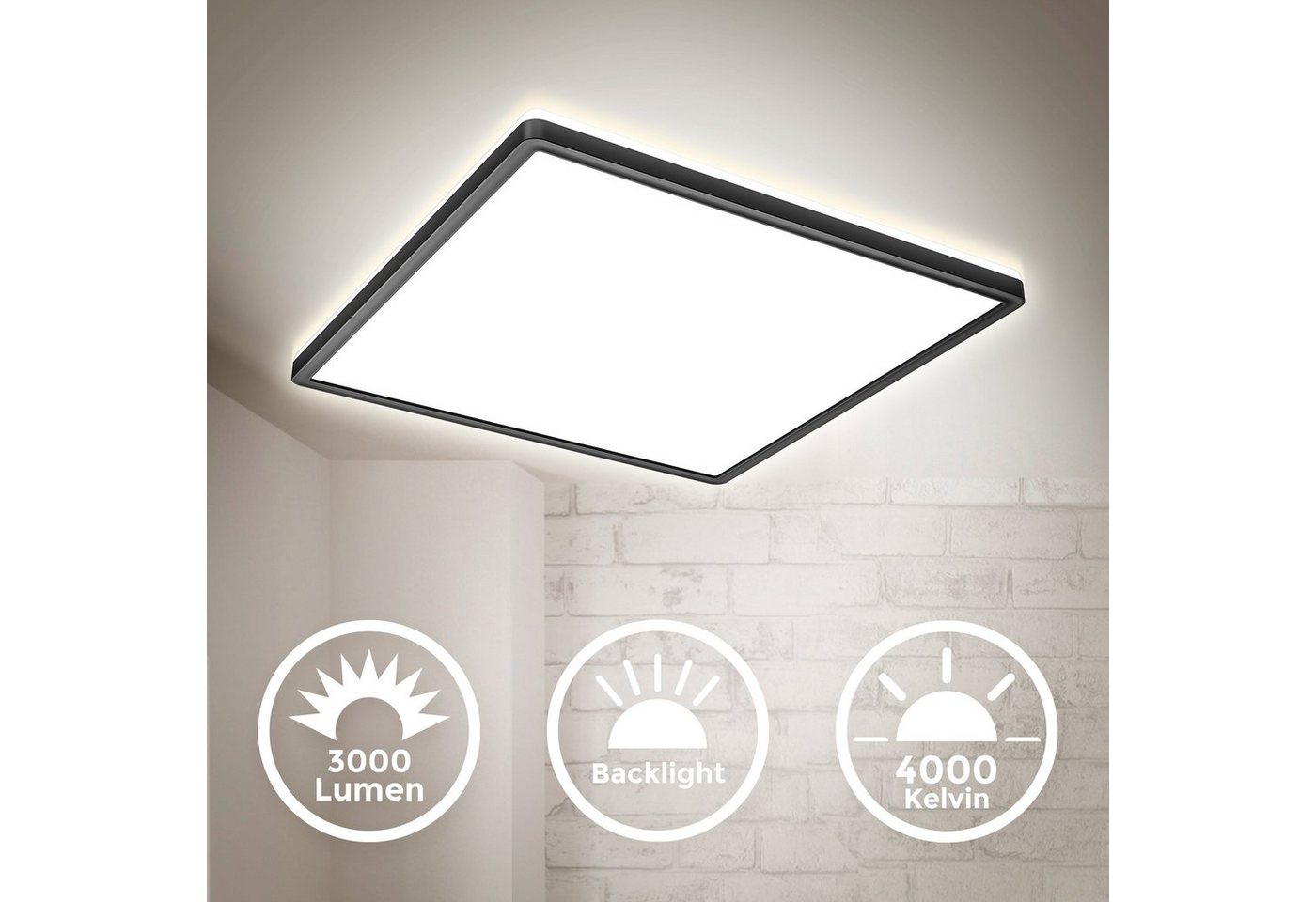 B.K.Licht Panel, LED fest integriert, Neutralweiß, Deckenleuchte, 22 Watt, ultra-flach, indirektes Licht, neutralweiß – Bild 2 von 5