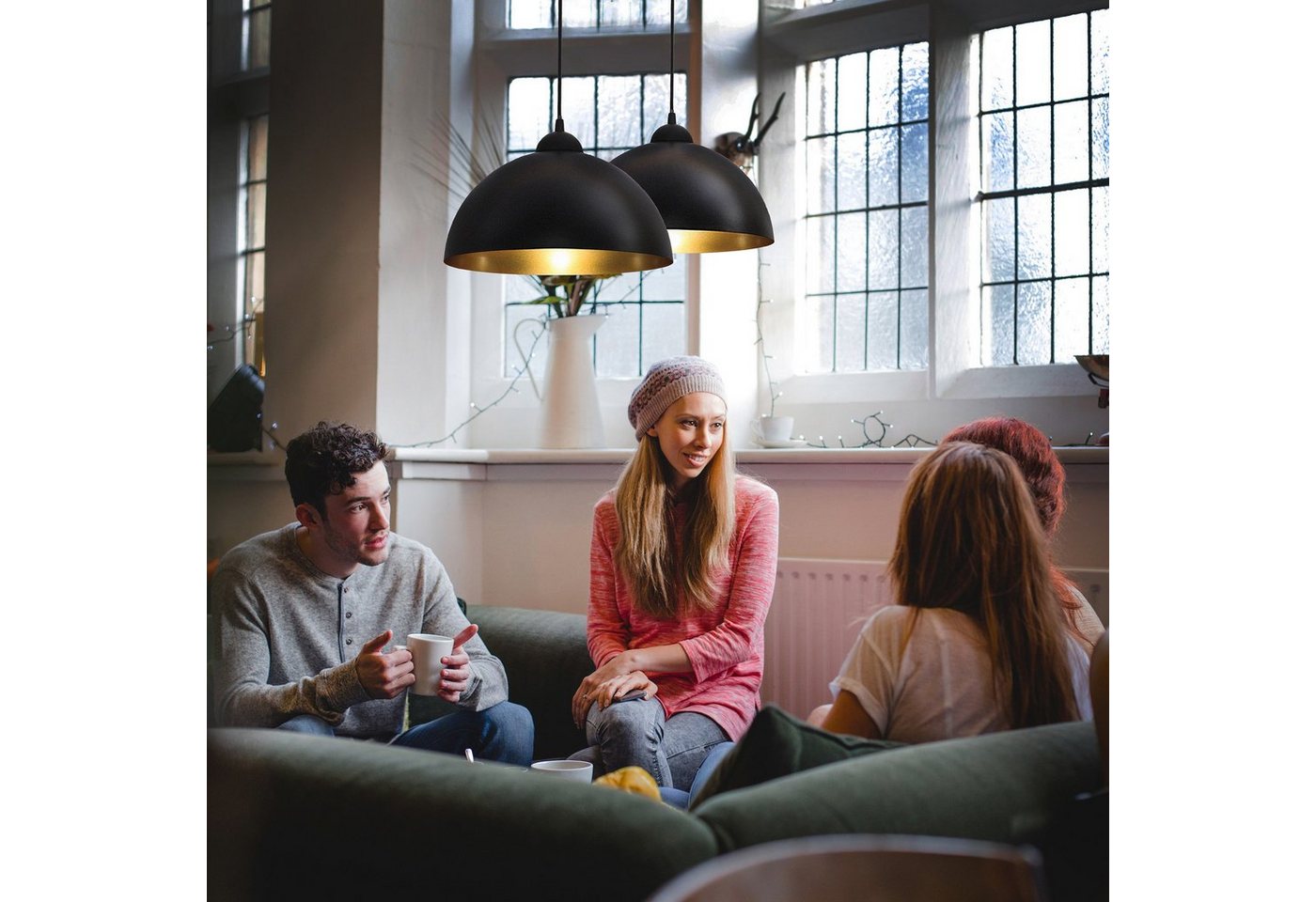 B.K.Licht Pendelleuchte Auriga, ohne Leuchtmittel, LED Design Hängelampe schwarz-gold Hänge-Leuchte Küche Deckenlampe E27 – Bild 5 von 5