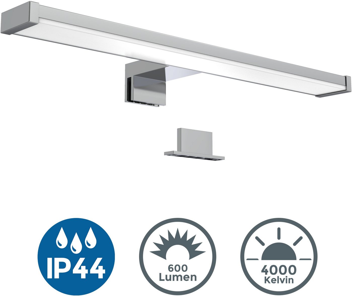 B.K.Licht Spiegelleuchte, LED fest integriert, Neutralweiß, Spiegellampe, Badlampe, Schminklicht, neutral-weiß, 600 Lumen, IP44 – Bild 2 von 5