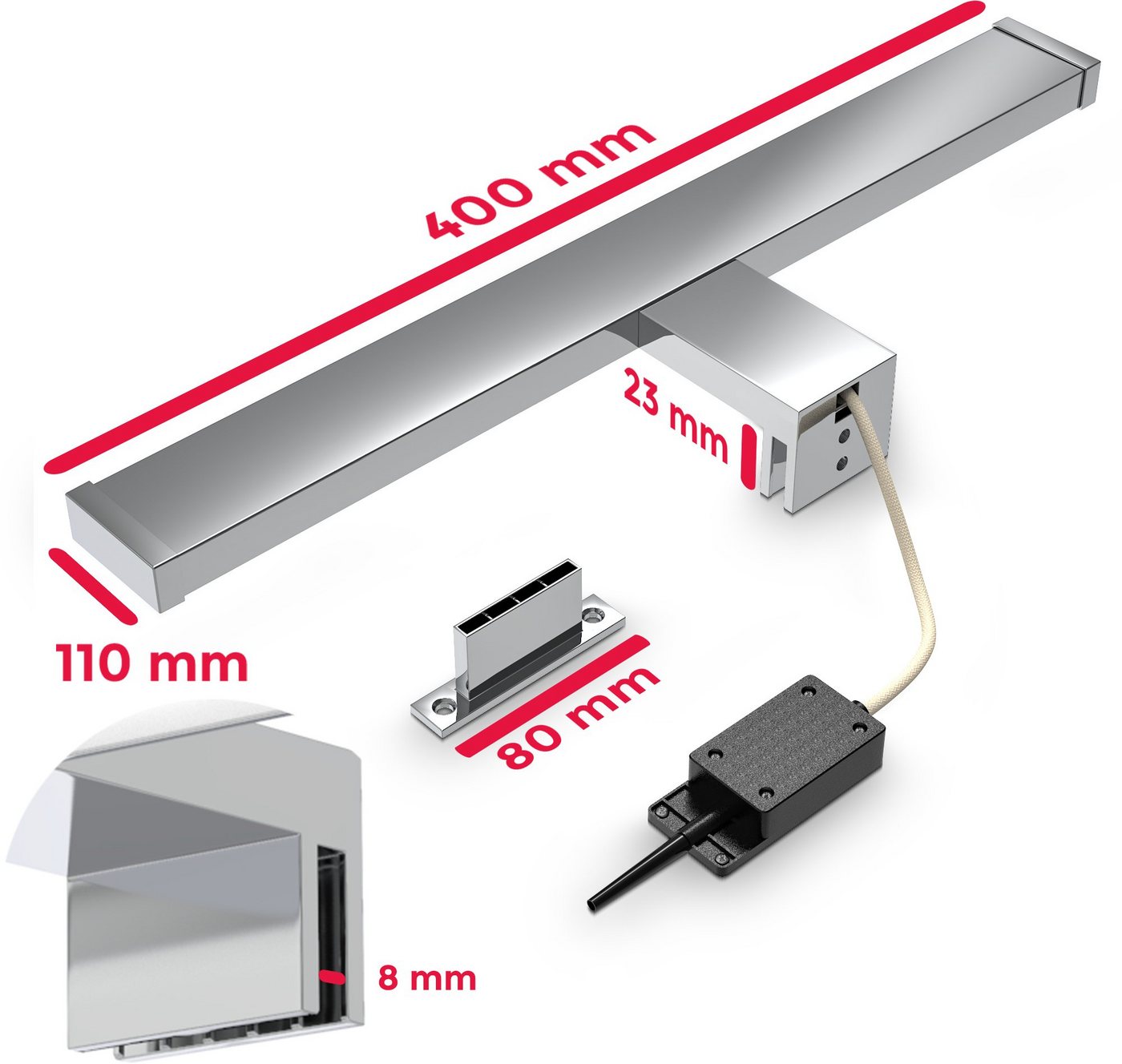 B.K.Licht Spiegelleuchte, LED fest integriert, Neutralweiß, Spiegellampe, Badlampe, Schminklicht, neutral-weiß, 600 Lumen, IP44 – Bild 5 von 5