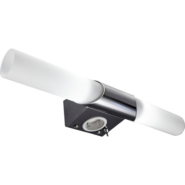 B.K.Licht Spiegelleuchte Mithra, Leuchtmittel wechselbar, Warmweiß, LED, Wandlampe, Badezimmer, Metall, Glas, E14, mit Steckdose