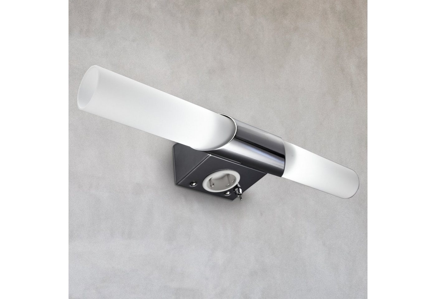 B.K.Licht Spiegelleuchte Mithra, Leuchtmittel wechselbar, Warmweiß, LED, Wandlampe, Badezimmer, Metall, Glas, E14, mit Steckdose – Bild 2 von 5