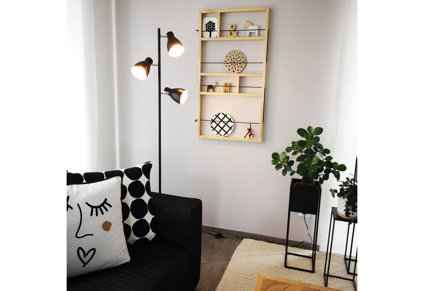 B.K.Licht Stehlampe, ohne Leuchtmittel, LED Stehleuchte Design Standleuchte Retro Vintage Metall schwarz-gold – Bild 5 von 5