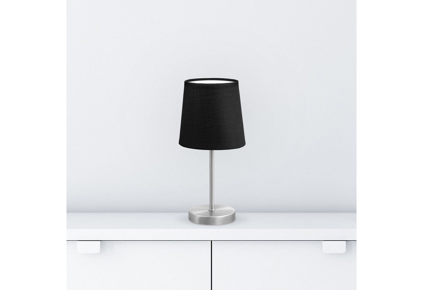 B.K.Licht Tischleuchte, ohne Leuchtmittel, LED Nachttischlampe mit Schalter E14 IP20 Stoff taupe matt-nickel – Bild 3 von 5