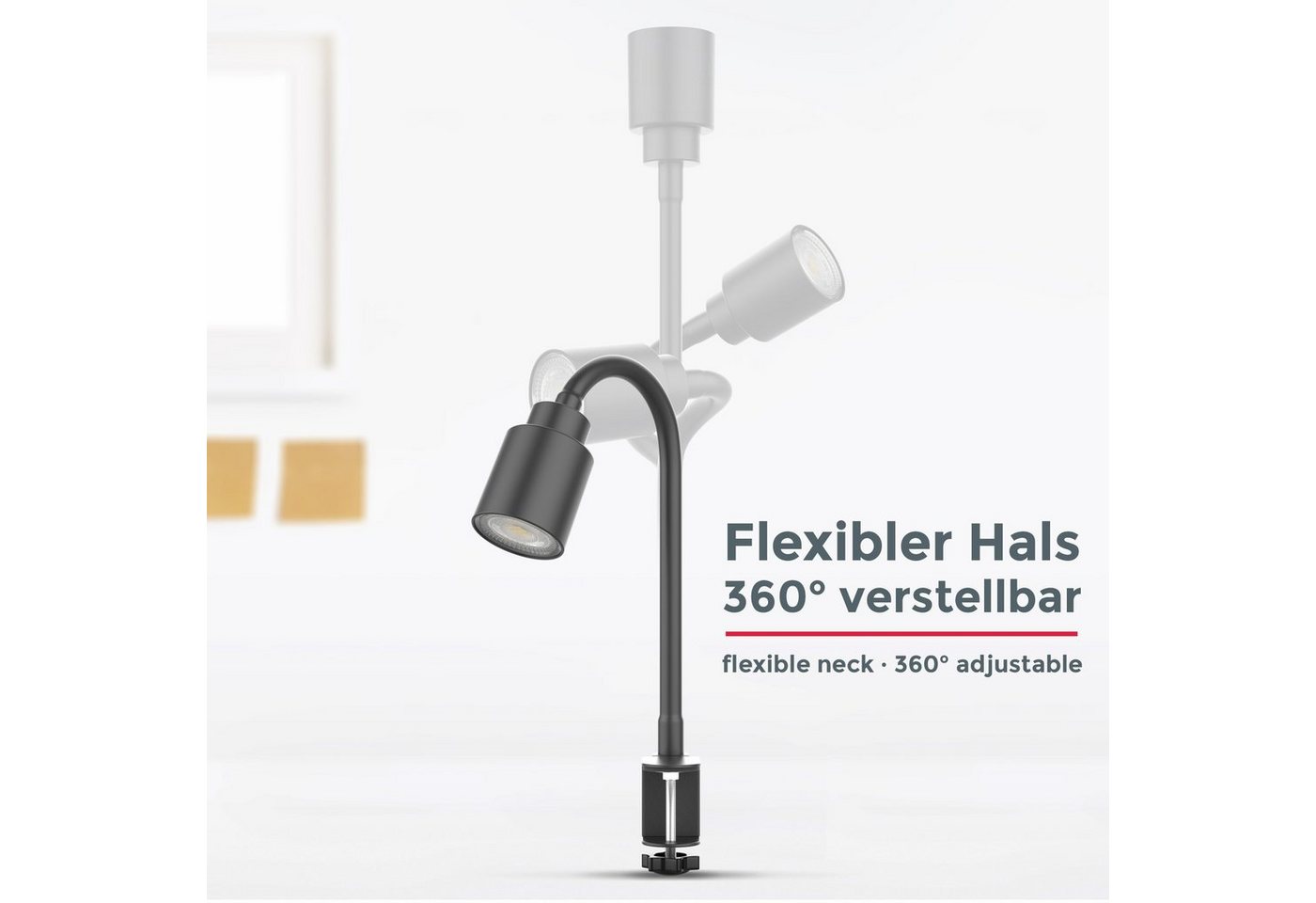 B.K.Licht Tischleuchte, LED wechselbar, Klemmleuchte, warmweiß, flexibler Schwanenhals, Kippschalter, Metall – Bild 3 von 5