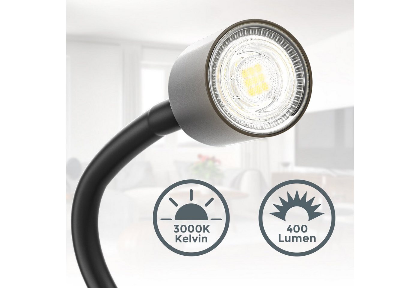 B.K.Licht Tischleuchte, LED wechselbar, Klemmleuchte, warmweiß, flexibler Schwanenhals, Kippschalter, Metall – Bild 5 von 5
