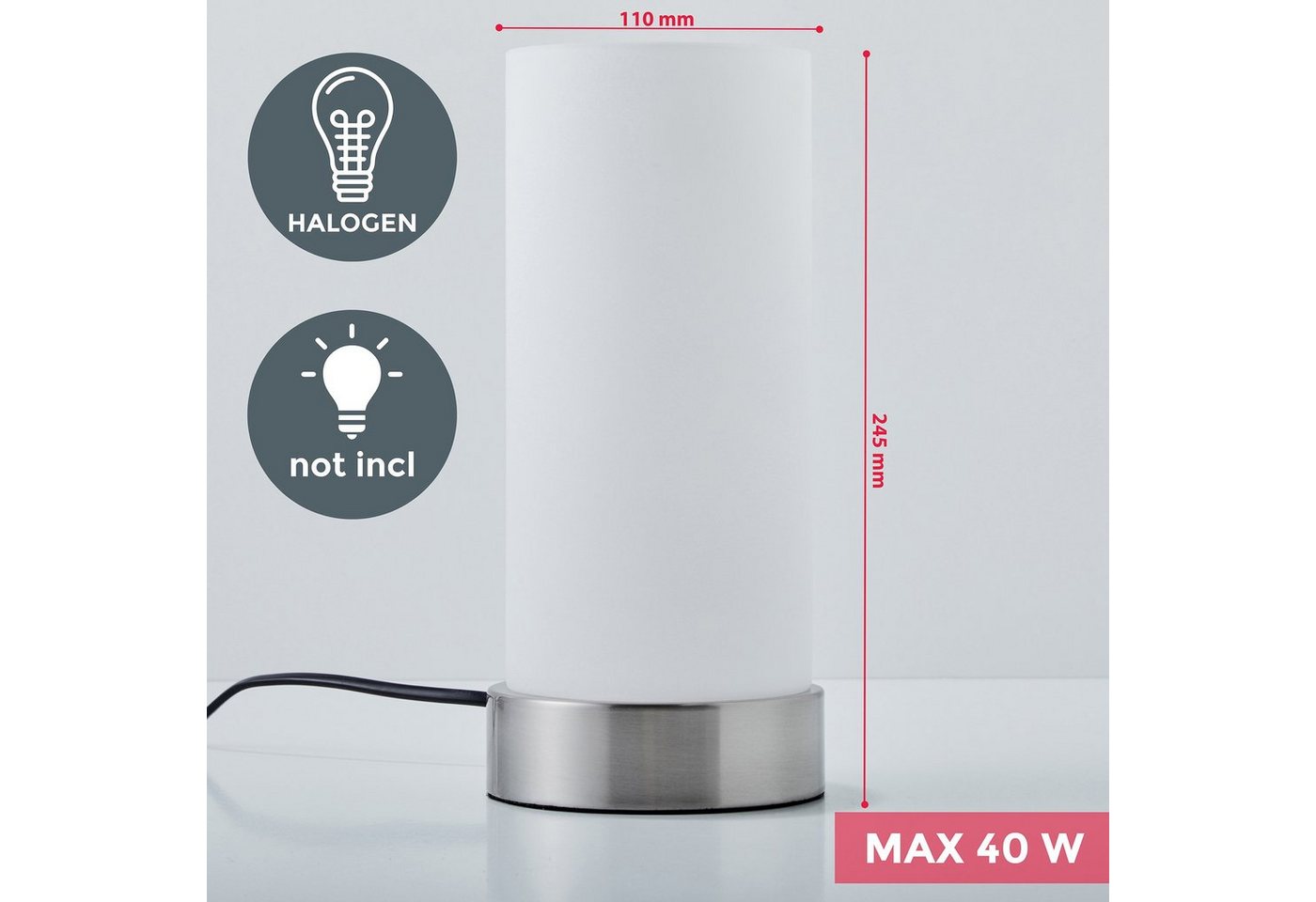 B.K.Licht Tischleuchte Isa, ohne Leuchtmittel, LED Tischlampe, Berührungssensor, dimmbar, Touchdimmer Nachttischlampe – Bild 4 von 5