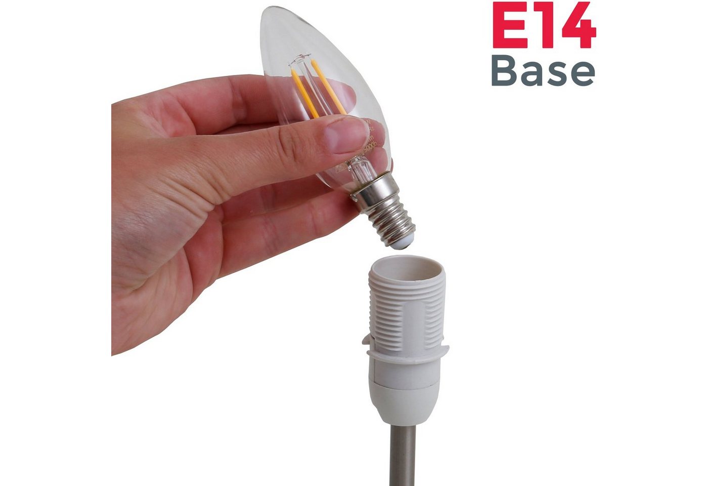 B.K.Licht Tischleuchte, ohne Leuchtmittel, LED Nachttischlampe mit Schalter E14 IP20 Stoff taupe matt-nickel – Bild 5 von 5