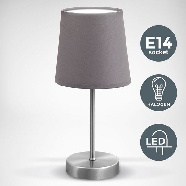 B.K.Licht Tischleuchte, ohne Leuchtmittel, Tischlampe, Stoff, Nachttisch-Leuchte, Wohnzimmerlampe, E14, grau