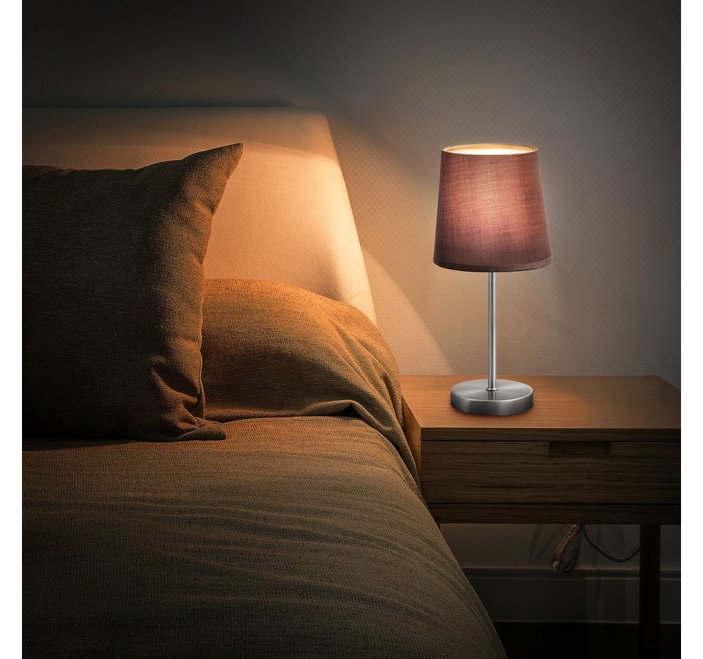 B.K.Licht Tischleuchte, ohne Leuchtmittel, Tischlampe, Stoff, Nachttisch-Leuchte, Wohnzimmerlampe, E14, grau – Bild 3 von 5