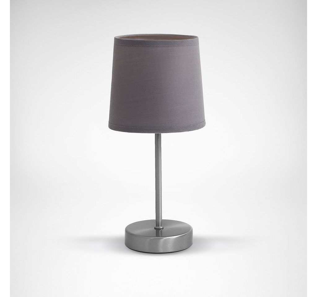 B.K.Licht Tischleuchte, ohne Leuchtmittel, Tischlampe, Stoff, Nachttisch-Leuchte, Wohnzimmerlampe, E14, grau – Bild 4 von 5