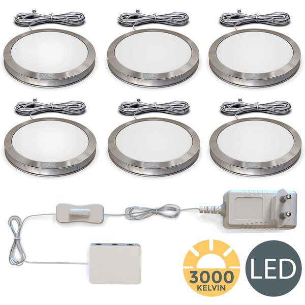 B.K.Licht Unterschrankleuchte, LED fest integriert, Warmweiß, Schranklicht, Unterbauleuchte, flach, Aufputz-Strahler, Spots, 6er SET