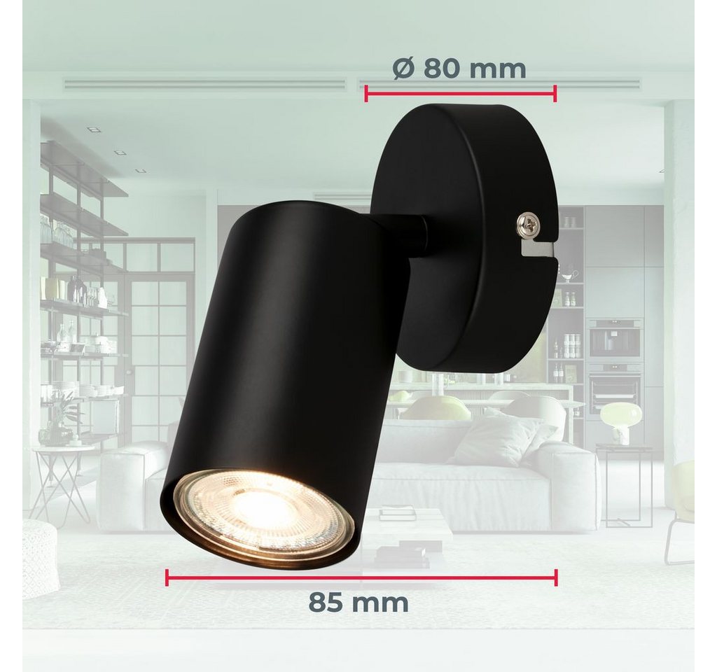 B.K.Licht Wandleuchte BKL1627, LED wechselbar, 2700K - Extra-Warmweiß, LED Wandlampe 8x15,5 cm Schwarz 2W 450lm GU10 Bettlampe Schlafzimmer – Bild 3 von 5
