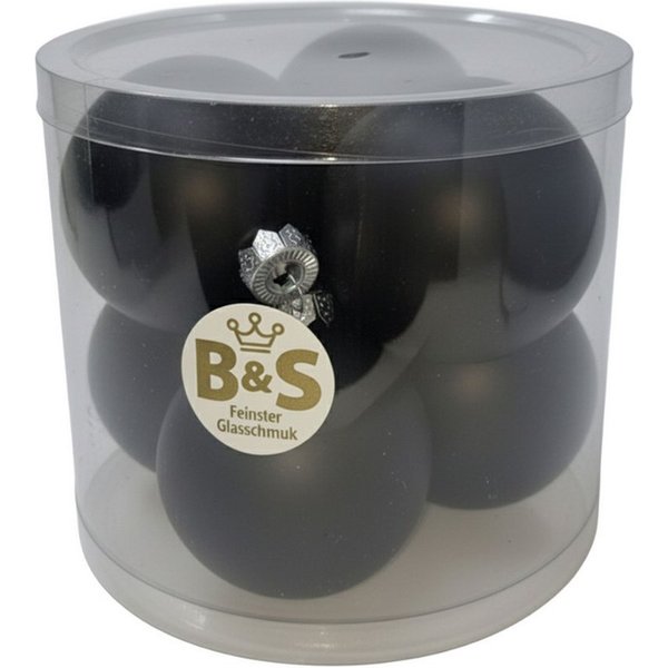 B&S Weihnachtsbaumkugel Baumschmuck Schwarz matt 6 Stück Ø 8 cm Glas