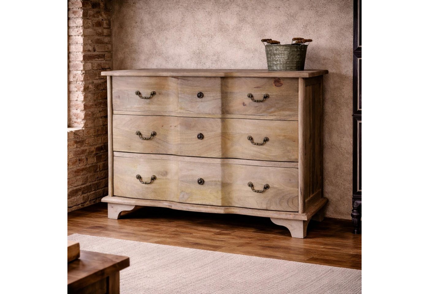 baario Kommode Kommode ARZANO braun massiv, Mangoholz Schubladenkommode Antik Design – Bild 2 von 5