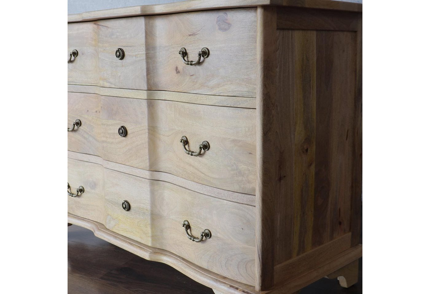 baario Kommode Kommode ARZANO braun massiv, Mangoholz Schubladenkommode Antik Design – Bild 5 von 5