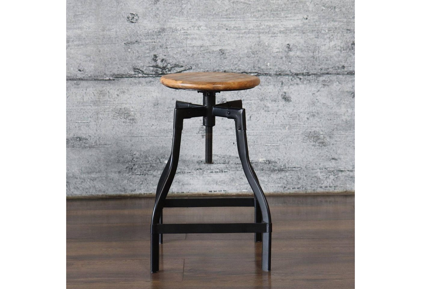 baario Sitzhocker Barhocker INDUS, höhenverstellbar Eisen & edles Mangoholz Industrial Design – Bild 3 von 5
