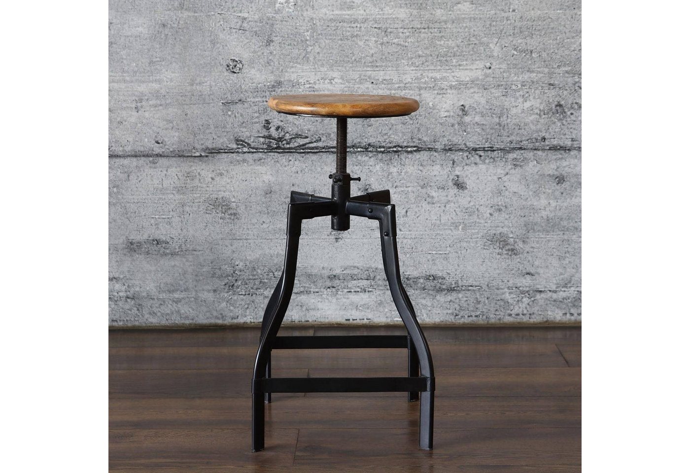 baario Sitzhocker Barhocker INDUS, höhenverstellbar Eisen & edles Mangoholz Industrial Design – Bild 5 von 5