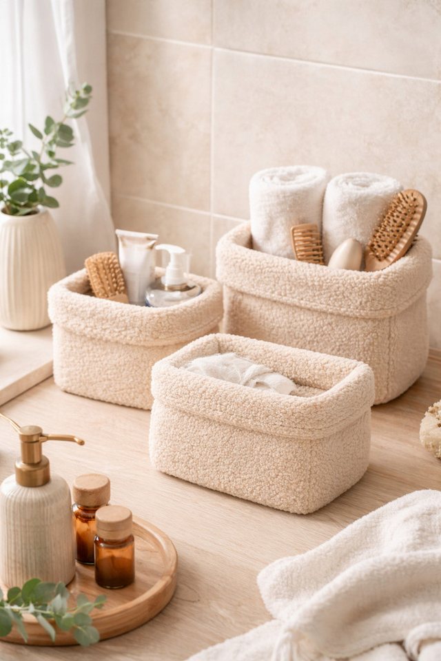 BABEES Dekokorb 3-er SET Organizer Utensilo Aufbewahrungskorb Wickeltisch Baby, BOUCLE Körbchen Wohnzimmer, Kinderzimmer, Badezimmer, Deko Korb – Bild 3 von 5