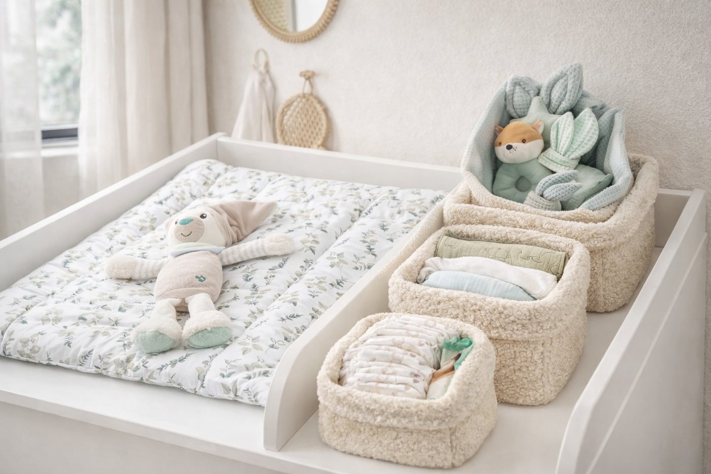 BABEES Dekokorb 3-er SET Organizer Utensilo Aufbewahrungskorb Wickeltisch Baby, BOUCLE Körbchen Wohnzimmer, Kinderzimmer, Badezimmer, Deko Korb – Bild 4 von 5