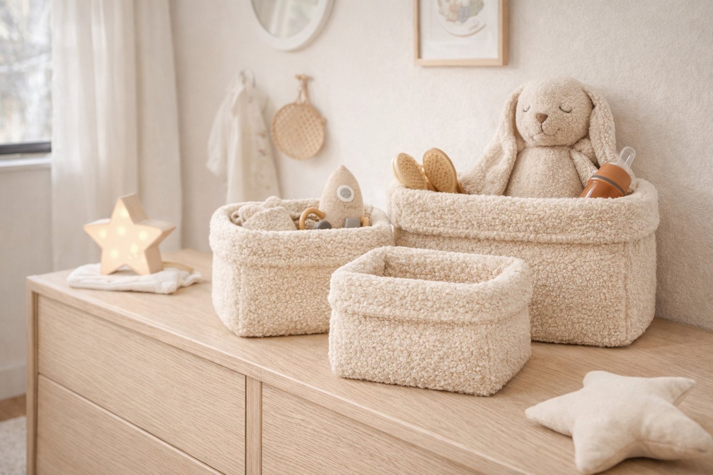BABEES Dekokorb 3-er SET Organizer Utensilo Aufbewahrungskorb Wickeltisch Baby, BOUCLE Körbchen Wohnzimmer, Kinderzimmer, Badezimmer, Deko Korb – Bild 5 von 5