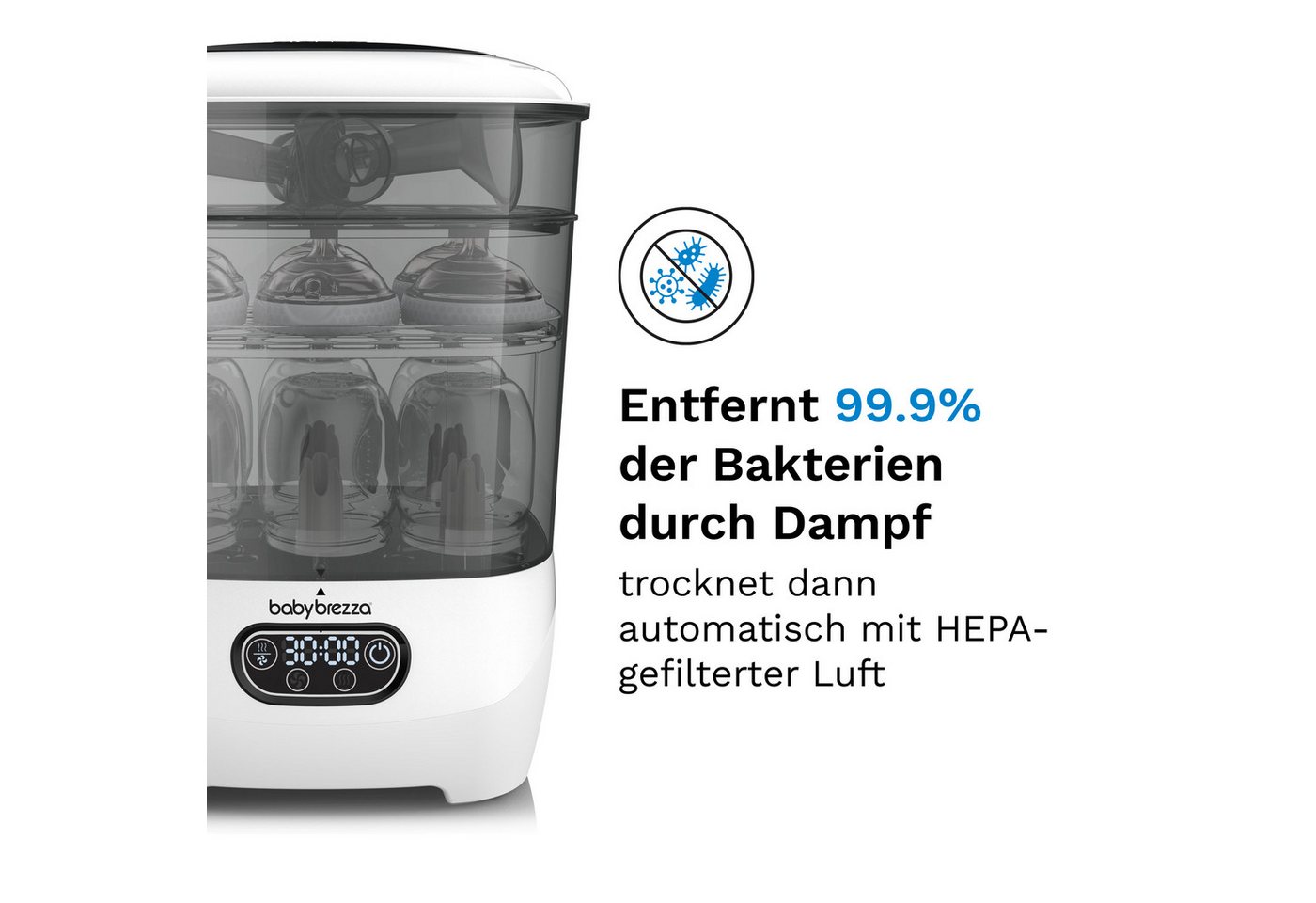 Baby Brezza Dampfsterilisator Sterilisator mit Trocknungsfunktion & HEPA-Filter für Babyflaschen, Dampfsterilisation mit HEPA-Trocknung – hygienisch & chemiefre – Bild 2 von 5