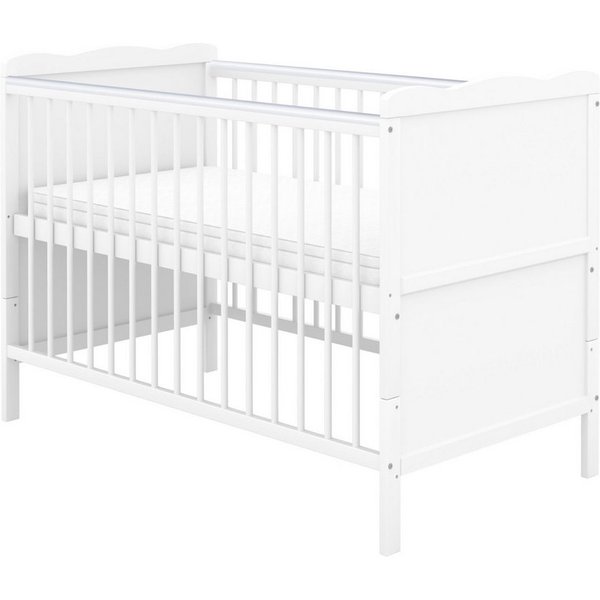 Baby-Delux Babybett Max, Kinderbett 60x120 cm weiß höhenverstellbar mit Beißschienen Matratze