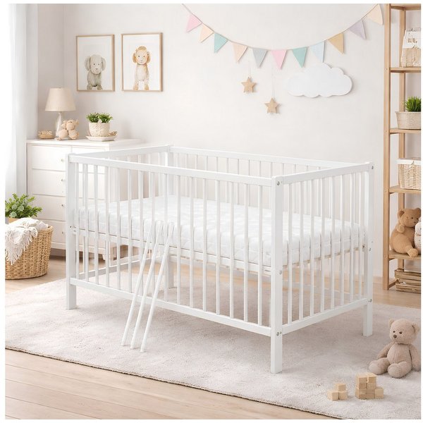 Baby-Delux Babybett Milo, Kinderbett 60x120 cm höhenverstellbar, Kiefernholz, Schlupfsprossen