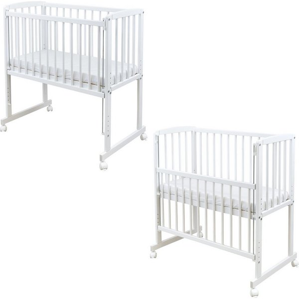 Baby-Delux Beistellbett Beistellbett, Babybett Stubenbett 90x40 weiß Kiefer mit Rollen Matratze