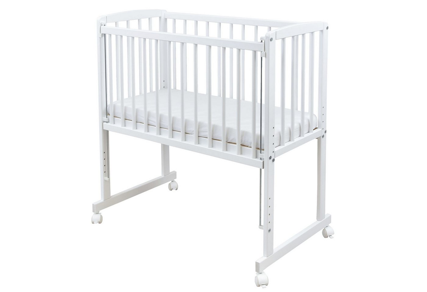 Baby-Delux Beistellbett Beistellbett, Babybett Stubenbett 90x40 weiß Kiefer mit Rollen Matratze – Bild 2 von 5