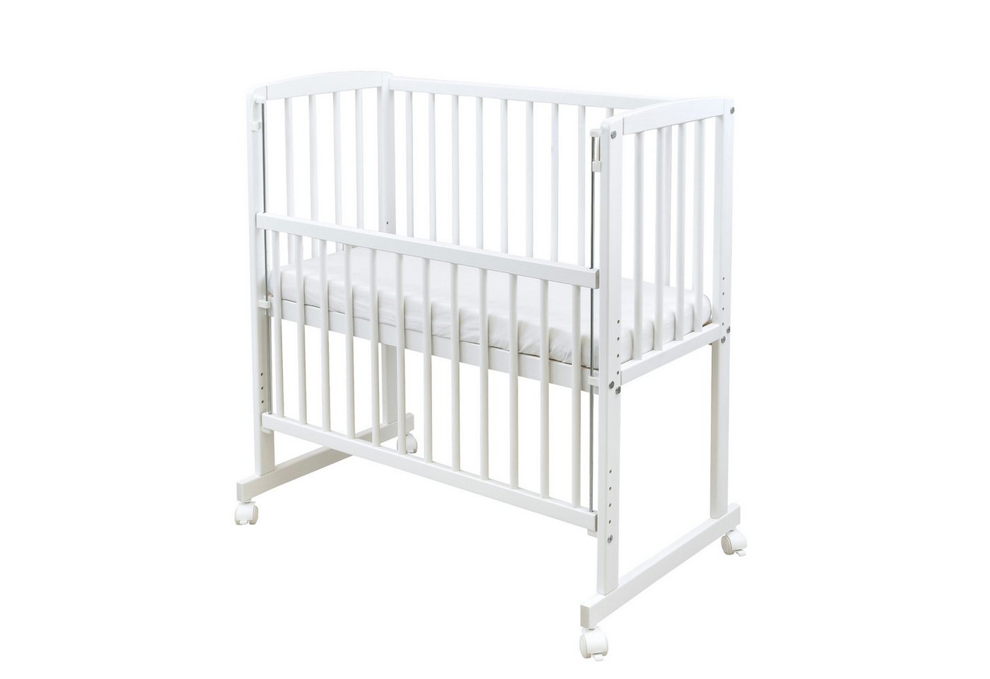 Baby-Delux Beistellbett Beistellbett, Babybett Stubenbett 90x40 weiß Kiefer mit Rollen Matratze – Bild 3 von 5