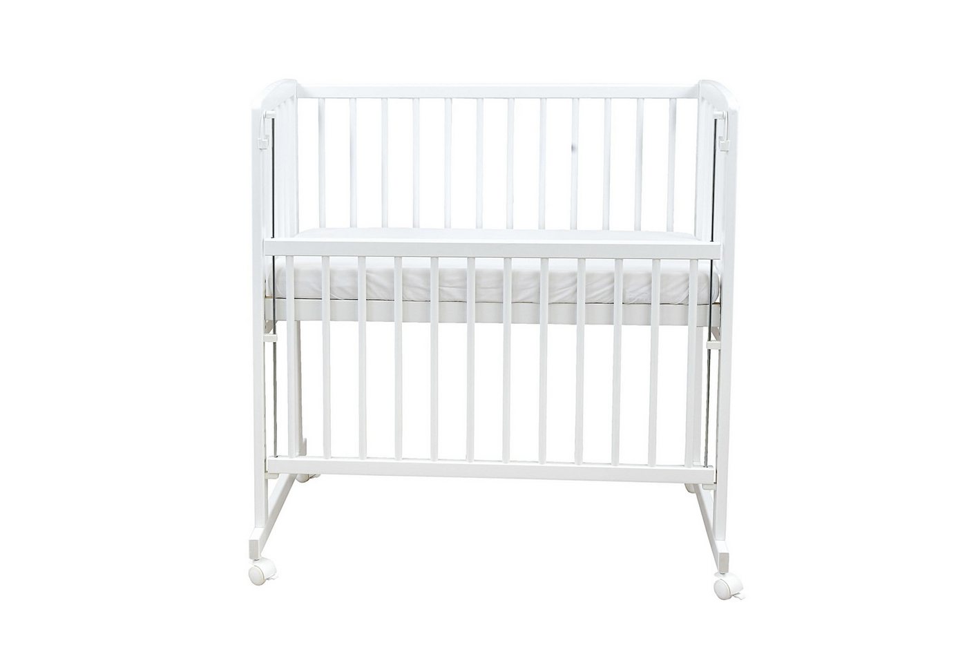 Baby-Delux Beistellbett Beistellbett, Babybett Stubenbett 90x40 weiß Kiefer mit Rollen Matratze – Bild 4 von 5