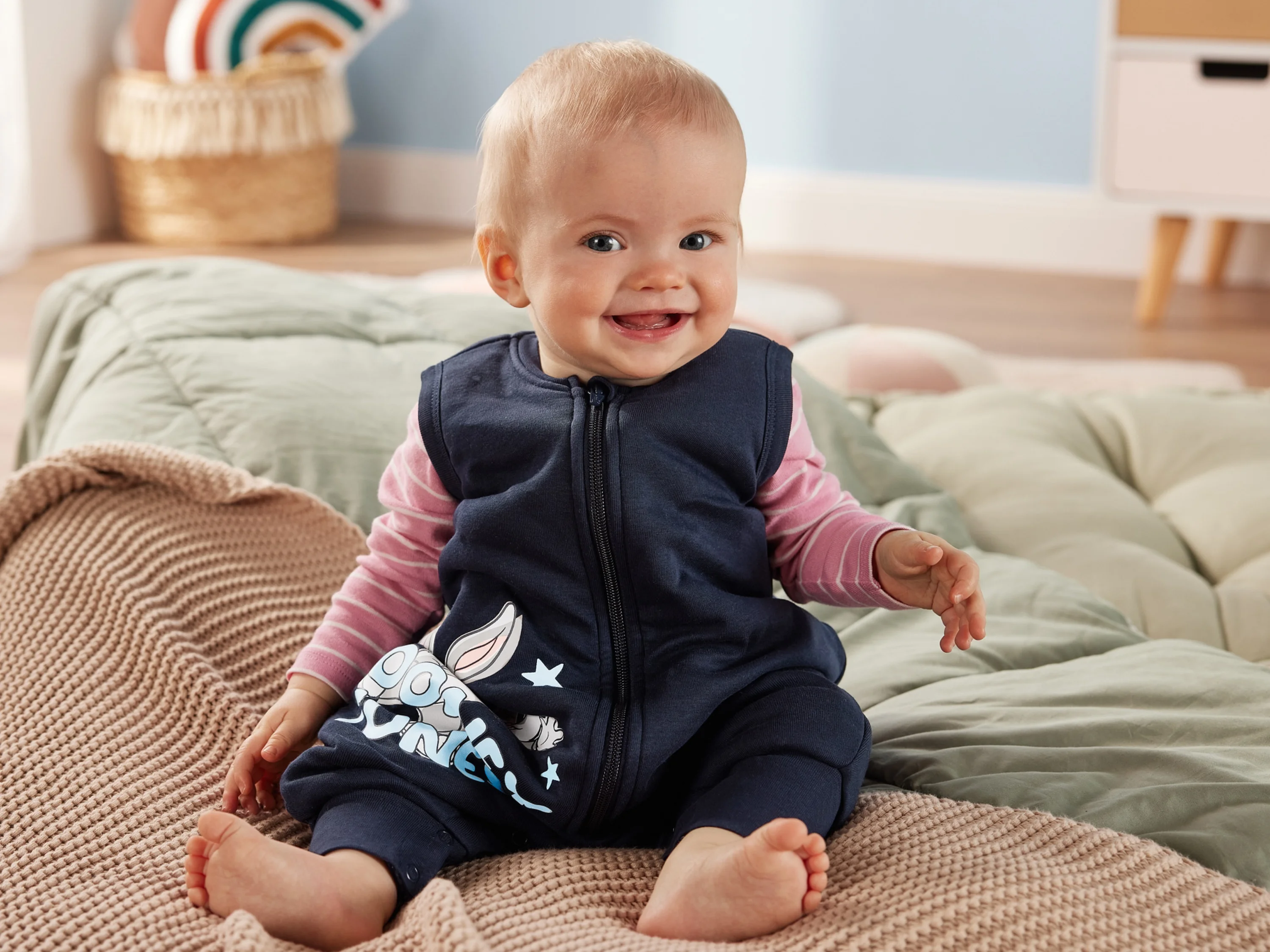 Baby Schlafoverall mit Füßen (Navy, 62/68) – Bild 2 von 3