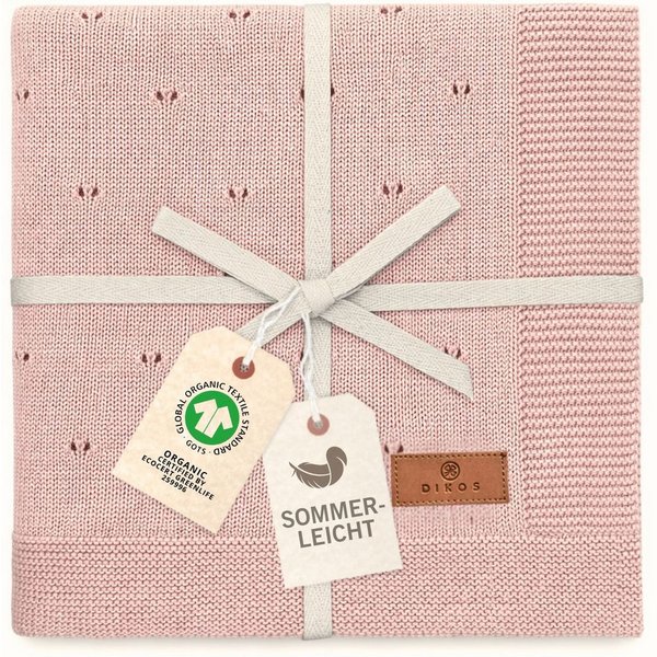 Babydecke DIKOS® aus *100%* Bio Baumwolle, Strickdecke, Geschenk zur Geburt, DIKOS, PREMIUM Qualität, Sommerdecke Ajour, 75x100, atmungsaktiv, weich